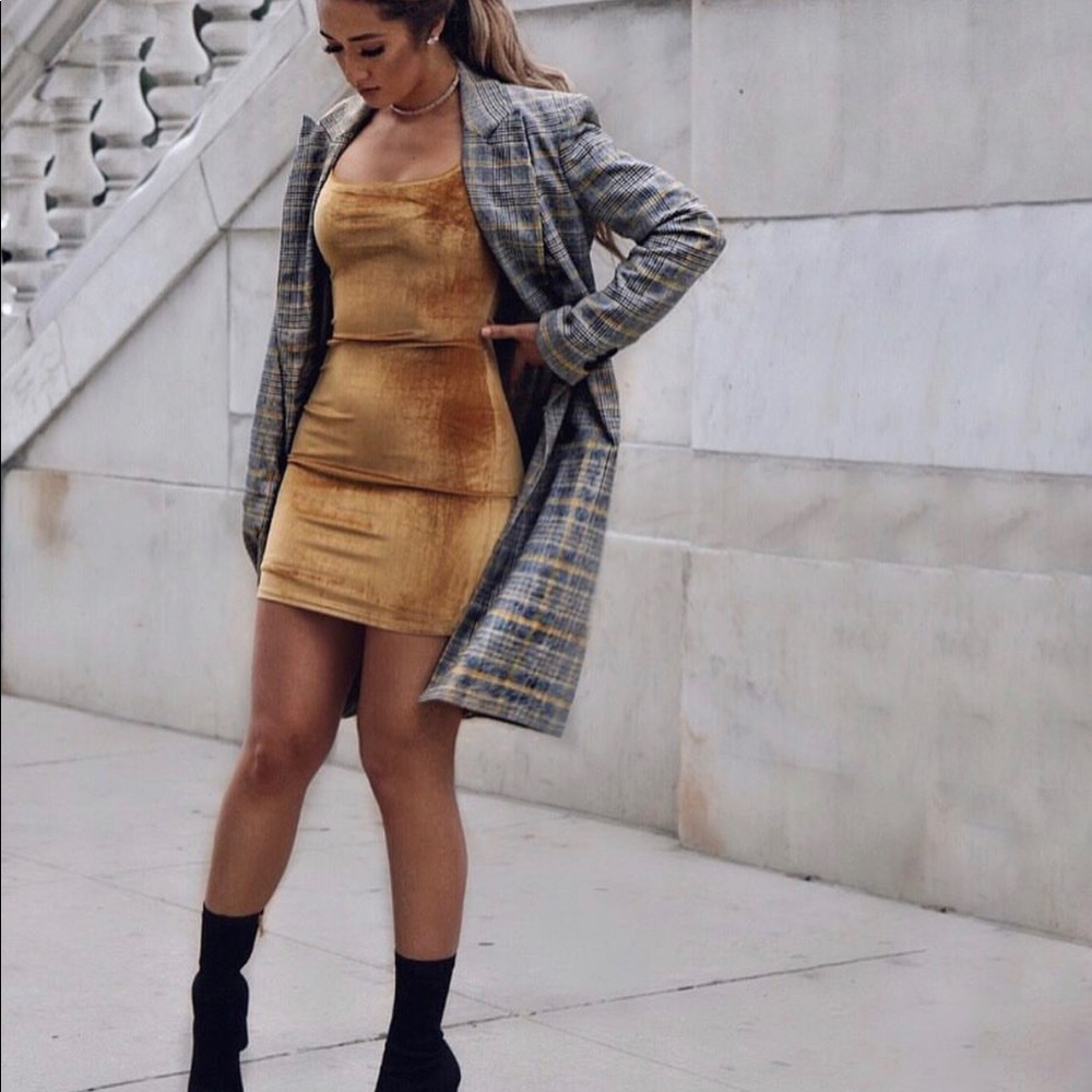 Velvet mustard yellow dress